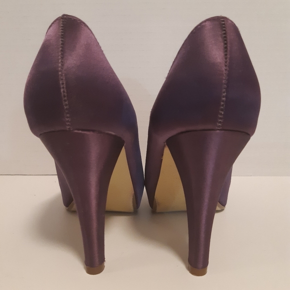 Purple Satin Peep Toe Heels - Picture 2 of 8